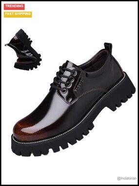 Faux Leather Chunky Heel Platform Oxfords Men's Lace Up Derby Shoes Work Casual